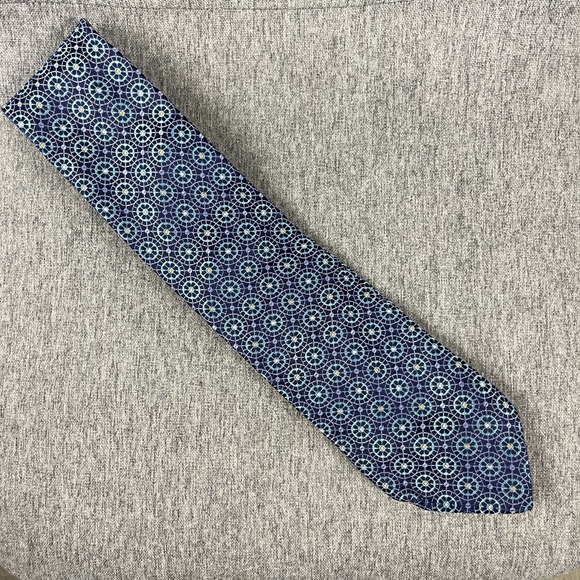 Ted Baker London 100% Silk Necktie Mens Blue Geometric Woven Hand Tailored USA - Picture 2 of 8